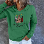 Women's Chirstmas Print Long-sleeved Sweatshirt Casual Blouse Pullover Cartoon Christmas Tree Print Hooded.