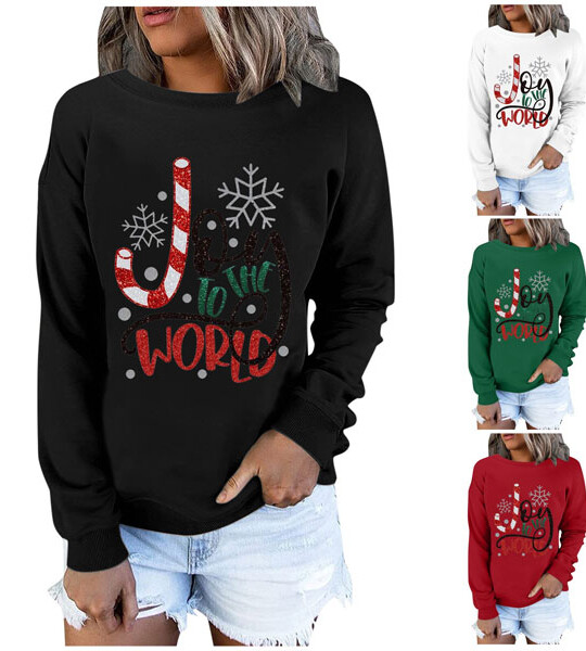 Women's Chirstmas Print Long-sleeved Sweatshirt Casual Pullover Long Sleeve O Neck Loose Sweatshirt Girls Women Hoodie.