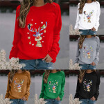 New Sweatshirt Women Winter Chirstmas Print Long-sleeved Sweatshirt Casual Blouse Pullover New Year 2022.