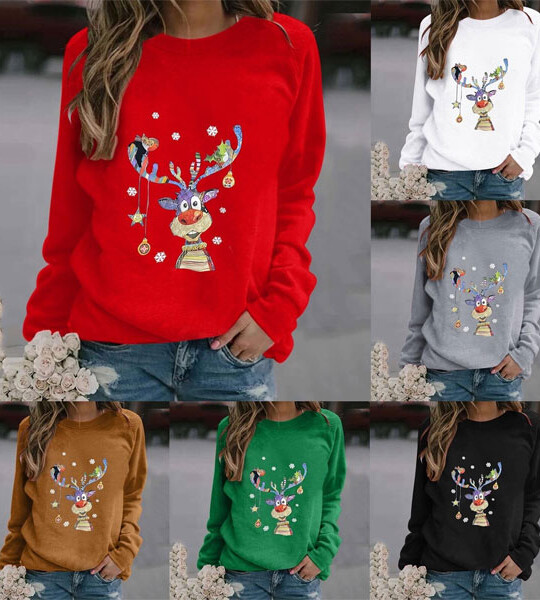 New Sweatshirt Women Winter Chirstmas Print Long-sleeved Sweatshirt Casual Blouse Pullover New Year 2022.