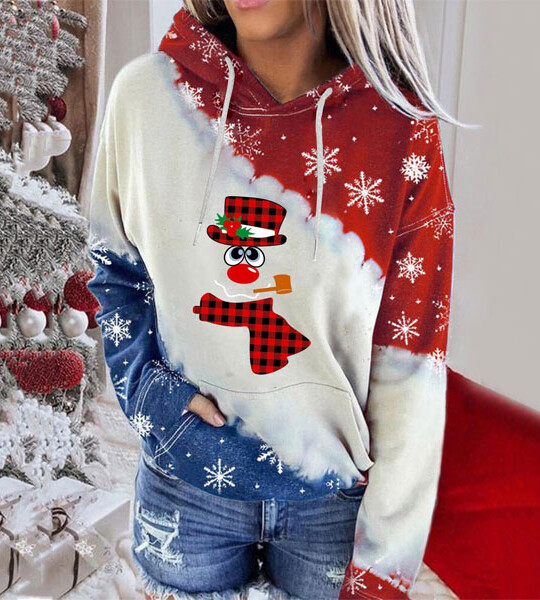 Hoodie Women Merry Christmas Sweatshirt Red Wine Glass Printed Hooded.
