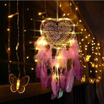 Heart Shape Pendant Feathers Handmade Night Light Wall Hanging Home Decor.