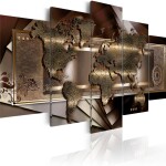 World Map Brown Wall Art Canvas Print Artwork for Home Decoration