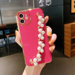 iPhone 12 13 Pro Max Case 6D Plating Pearl Chain Phone Case For iPhone 11 Pro Max XR XS Max 7 8 Plus X Wrist  Band cover