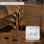 Set of 2 2FT 24LT Birch Tree Battery Powered Warm White LED for Home Decoration, Wedding