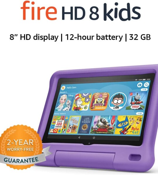 Fire HD 8 Kids tablet, 8" HD display, ages 3-7, 32 GB, Purple Kid-Proof Case