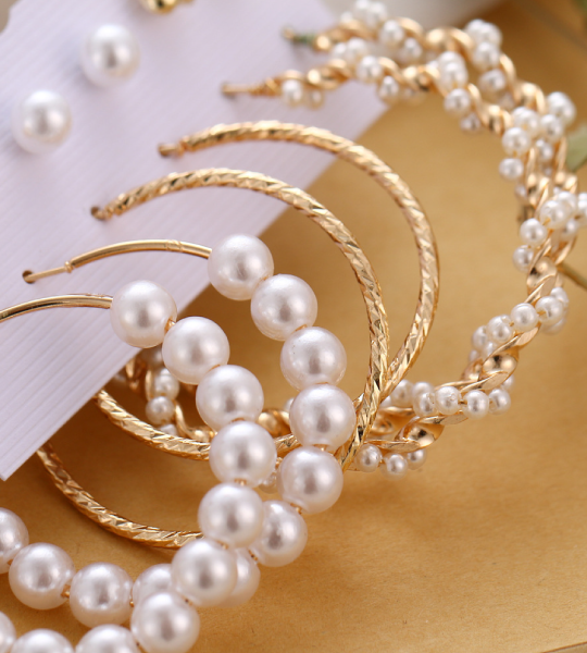 Pearl Tassel Earrings for Women Boho Geometric Heart Crystal Earrings Set