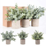 Mini Potted Fake Plants Artificial Plastic Eucalyptus Plants for Home Office Desk Room Decoration