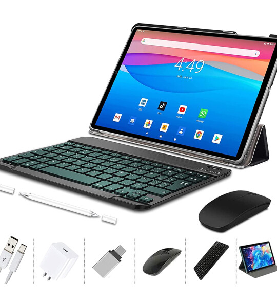 Tablet 10.1 in 4G LTE Wireless Keyboard Case and Mouse 64GB Black