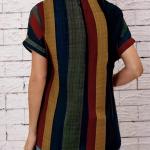 Elegant Women's V-Neck Striped Shirt with Chest Pockets - Multi-Color Horizontal Stripes, Button-Up Blouse,  All-Season Versatile Top for Casual & Professional Wear.