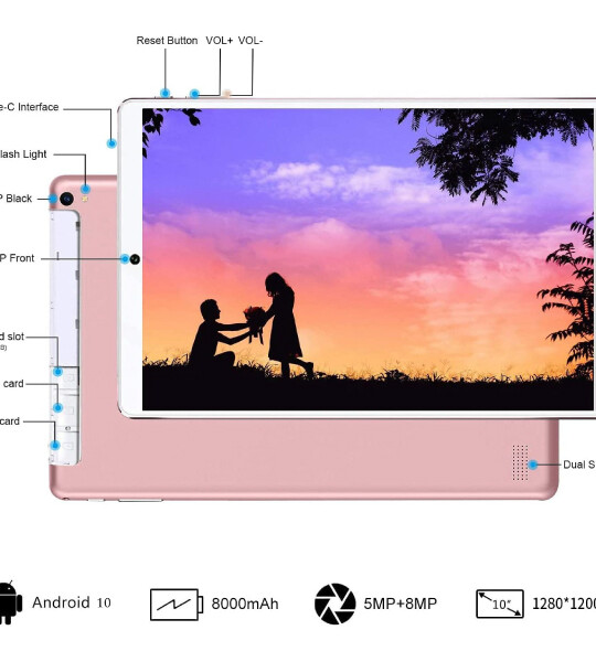 Tablet 10 Inch 4G LTE  2 Sim Slot 128GB Expandable Android 10