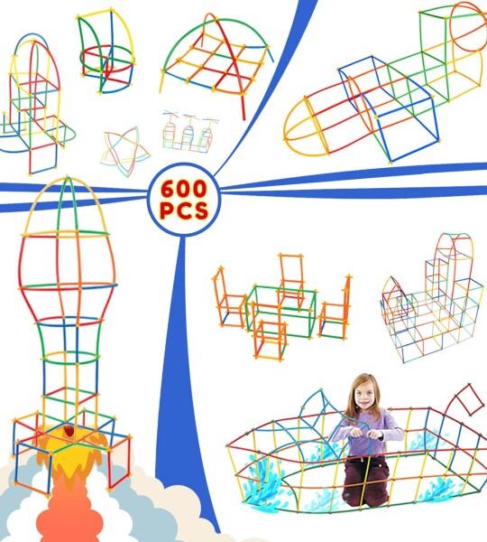 Straw Constructor Toys  Straw Toy Interlocking Plastic Educational Toy Kit for Kids Toy for Boys and Girls