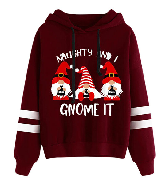 Hoodies Women Winter 2022 Chirstmas Gnome Print Long-sleeved Sweatshirt Casual Blouse Pullover.