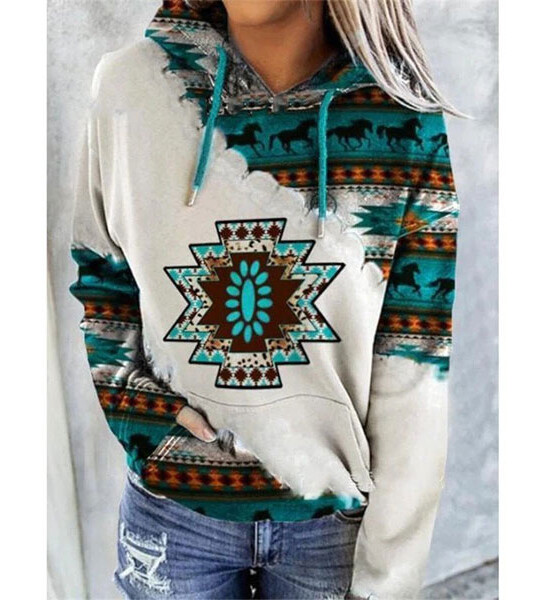 Autumn Vintage Folk Printed Oversized Hoodies for Women Casual Fashion Pullover Long Sleeve Sweatshirt Tops.