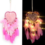 Heart Shape Pendant Feathers Handmade Night Light Wall Hanging Home Decor.