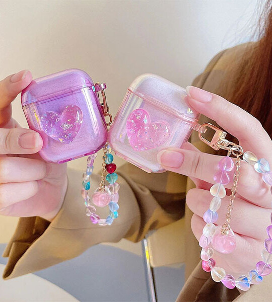 Colorful Hearts Bracelet Keychain Earphone Soft Case For Apple AirPods 1 2 Pro 3 Wireless Headset Box Cover.