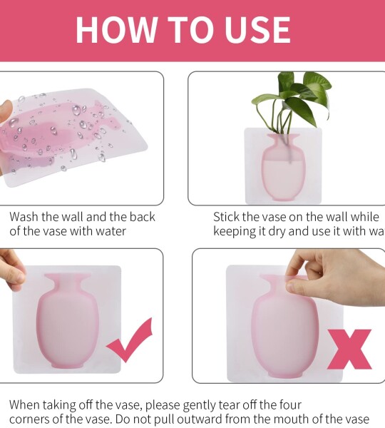 Stronger Suction Magic Silicone Vase Self Adhesive Wall Vase for Smooth Surfaces