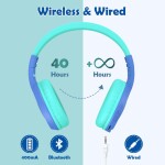 Kids Bluetooth Headphones, Wireless, Wired, TF Mode, Toddler Headphones with Microphone
