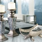 Schonwerk Pillar Candle Holder Set of 2- Crackled Mosaic Design- Home Coffee Table Decor Decorations