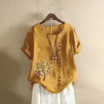 Women's Retro Plus Size Casual Loose Cotton-linen Shirt.