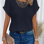 Summer Hollow Out Short-sleeved T-shirt Fashion Ethnic Style Tops Women's Clothing.