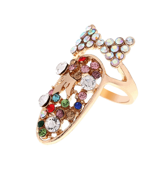 Rhinestone Fingernail Protective Fashion Jewelry Bowknot Crown Nail Ring For Women
