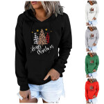 Women's Chirstmas Print Long-sleeved Sweatshirt Casual Blouse Pullover Cartoon Christmas Tree Print Hooded.