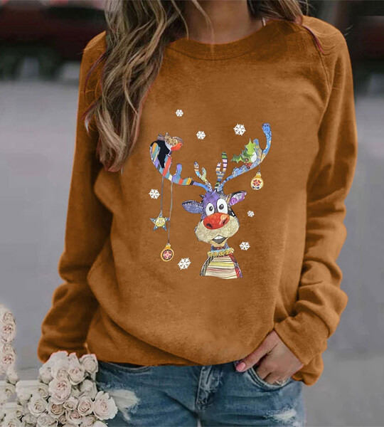 New Sweatshirt Women Winter Chirstmas Print Long-sleeved Sweatshirt Casual Blouse Pullover New Year 2022.