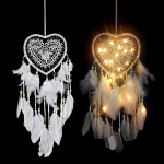 Heart Shape Pendant Feathers Handmade Night Light Wall Hanging Home Decor.