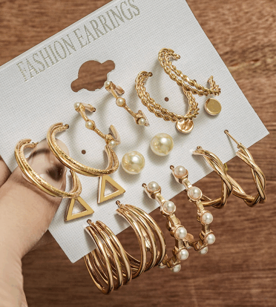 Vintage Gold Geometric Women's Earrings Set