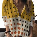 Women's Printed Long-Sleeve Button-Down Shirt | Yellow & Black Polka Dot + Beige & Orange Polka Dot | Turn-Down Collar | 100% Polyester | Machine Washable.
