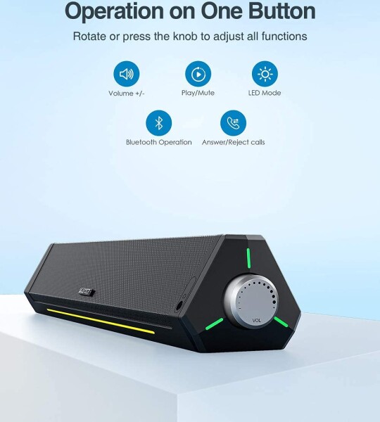 Computer Speakers, Dynamic RGB Computer Sound Bar, HiFi Stereo Bluetooth 5.0 & 3.5mm Aux-in Connection, USB Powered Comp