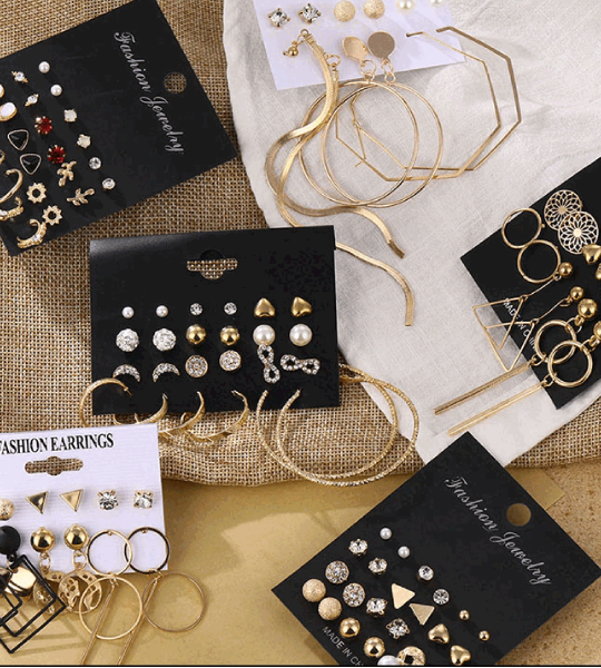 Vintage Gold Geometric Round Earrings Set For Women Fashion