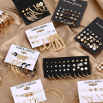 Vintage Gold Geometric Round Earrings Set For Women Fashion