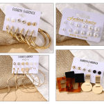 Vintage Gold Geometric Round Earrings Set For Women Fashion