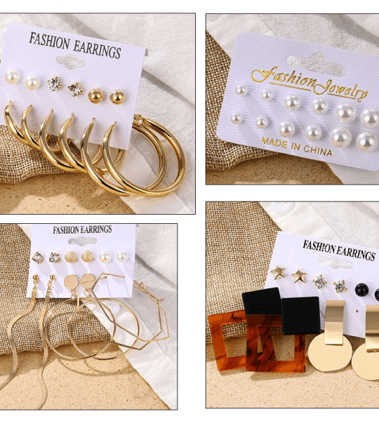 Vintage Gold Geometric Round Earrings Set For Women Fashion