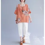 Korean Cotton Hemp Fat Mm Half Sleeve Top Summer.