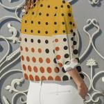 Women's Printed Long-Sleeve Button-Down Shirt | Yellow & Black Polka Dot + Beige & Orange Polka Dot | Turn-Down Collar | 100% Polyester | Machine Washable.