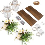Rustic Wall Sconces Mason Jar Sconces Handmade Wall Art Hanging Design with Remote Control LED Fairy Lights and White Peony