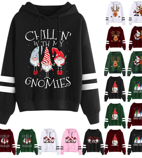 Hoodies Women Winter 2022 Chirstmas Gnome Print Long-sleeved Sweatshirt Casual Blouse Pullover.