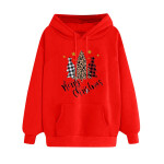 Women's Chirstmas Print Long-sleeved Sweatshirt Casual Blouse Pullover Cartoon Christmas Tree Print Hooded.