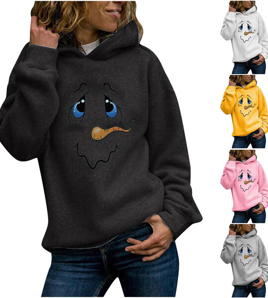 Women's Chirstmas Print Long-sleeved Sweatshirt Casual Loose Oversized Hooded Pullover tops Autumn Winter.