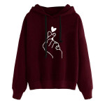Women Hoodies Casual Kpop Finger Heart Love Pattern Hooded Sweatshirts Fashion Drawstring Long Sleeve.