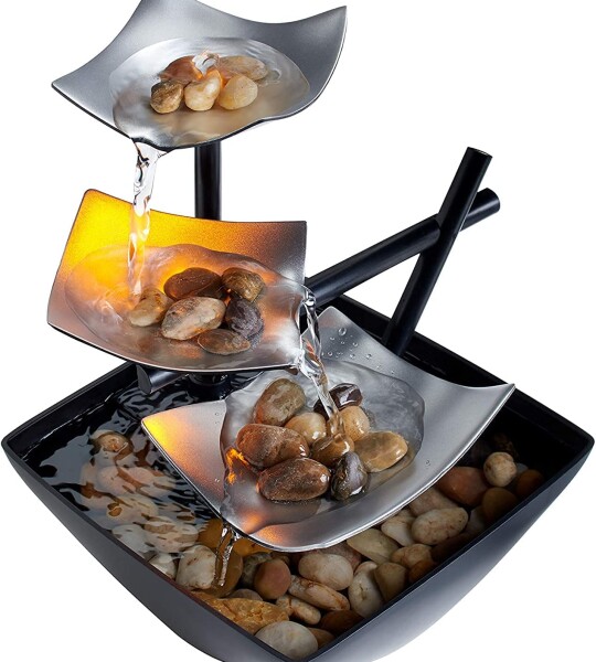 Indoor Automatic Pump with Power Switch, Extra Deep Basin with Natural River Rocks and Reflective Lighting Feature