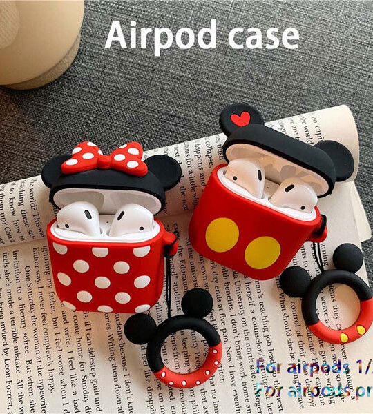 Airpods 1/2 apple bluetooth headset cute cartoon mickey minnie with lanyard silicone protective cover.
