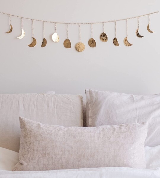 Moon Phase Wall Hanging Handmade Hammered Gold Metal  Home Decor for Bedroom