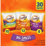 Pepperidge Farm Goldfish Crackers Big Smiles with Cheddar, Colors, and Pretzel Crackers, Snack Packs, 30 Count Variety P
