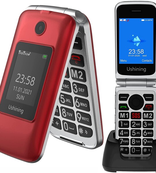 Ushining 3G Unlocked Flip Phone Dual Screen Dual SIM Mobile Phones Easy-to-Use Flip Cell Phone with Charging Dock