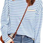 LILLUSORY Womens Striped Soft Knit Pullover Sweater Loose Fit Shirts with Chest Pocket.