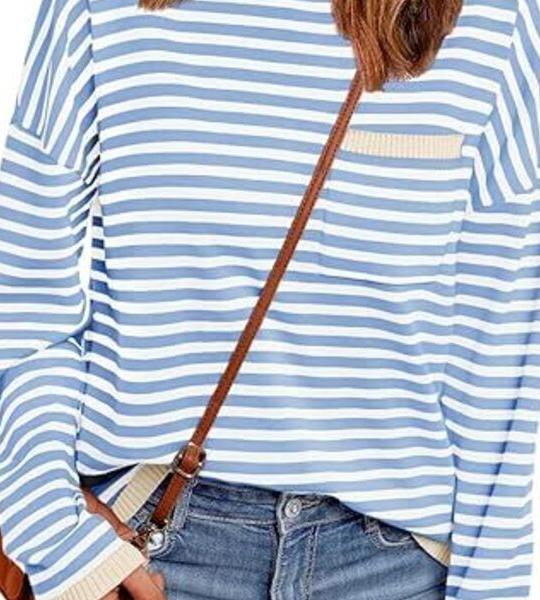 LILLUSORY Womens Striped Soft Knit Pullover Sweater Loose Fit Shirts with Chest Pocket.